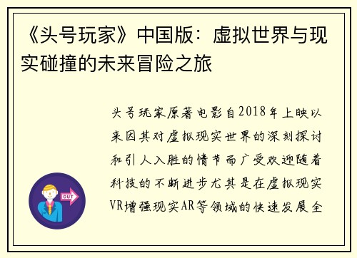《头号玩家》中国版：虚拟世界与现实碰撞的未来冒险之旅