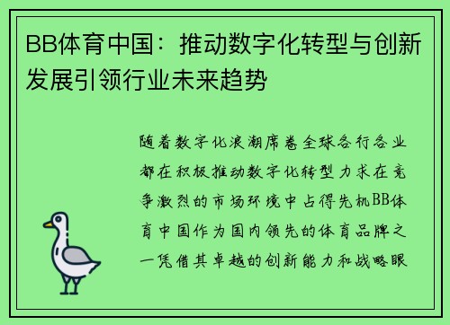 BB体育中国：推动数字化转型与创新发展引领行业未来趋势
